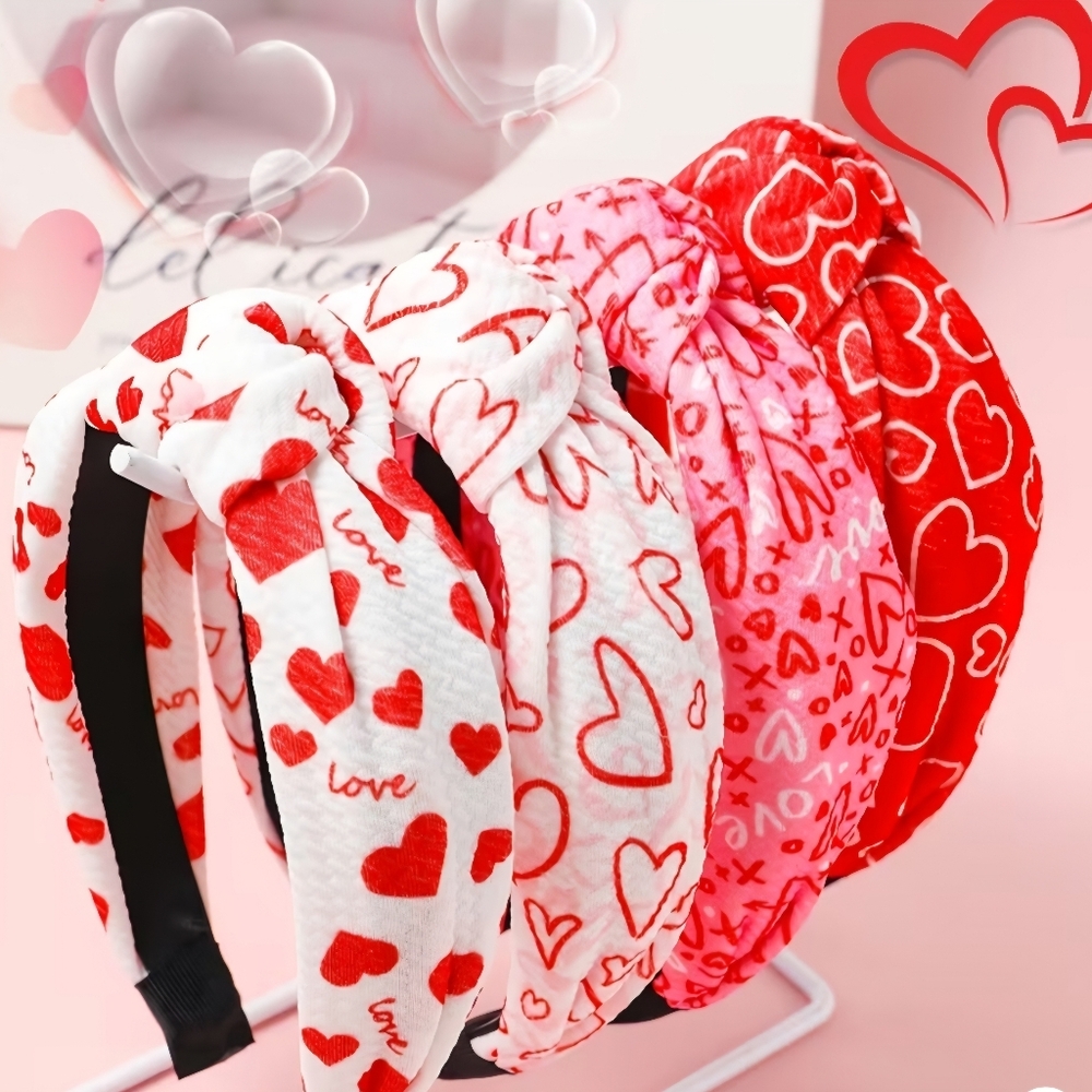 New Heart Patterned 4 Pack Headband Set - Red, Pink, White Or $10.00 EACH